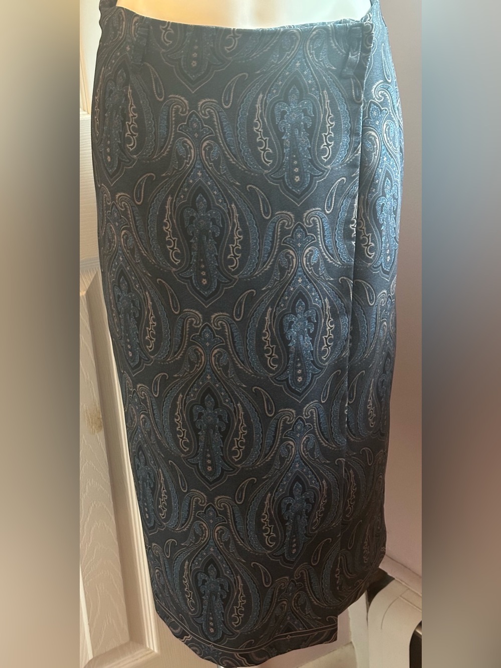 JONES NEW YORK COUNTRY Blue Paisley Rap MIDI Maxi Skirt Sz 12P